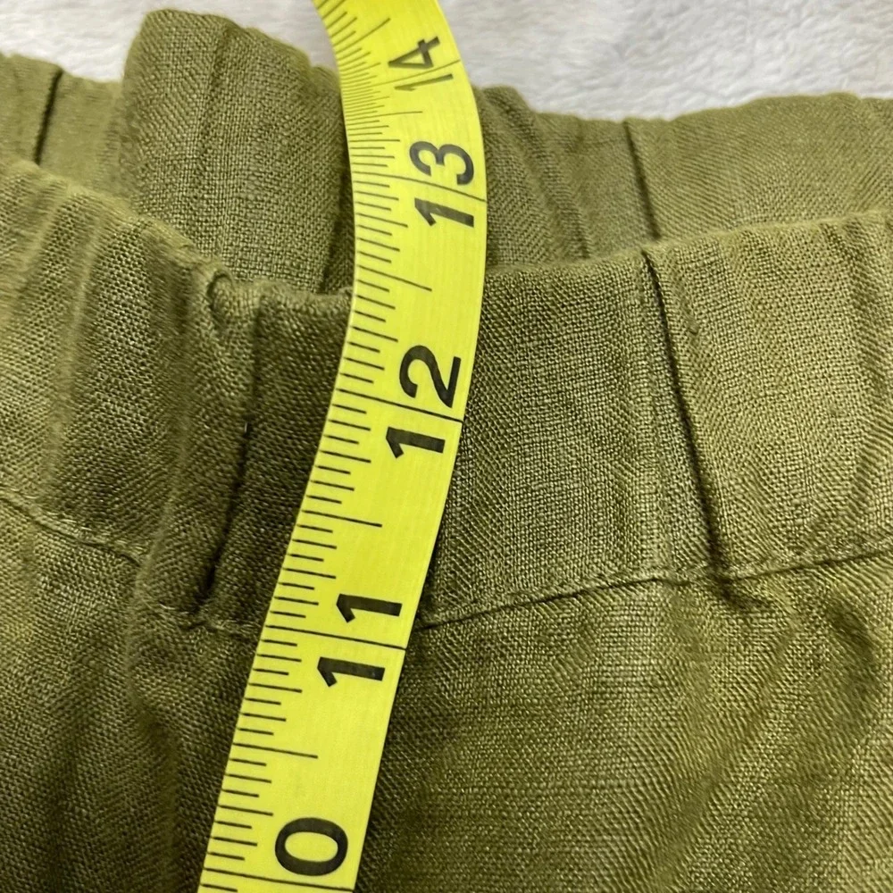 Quince Womens European Linen Pants Sz L Olive Green High Rise Cropped Relaxed